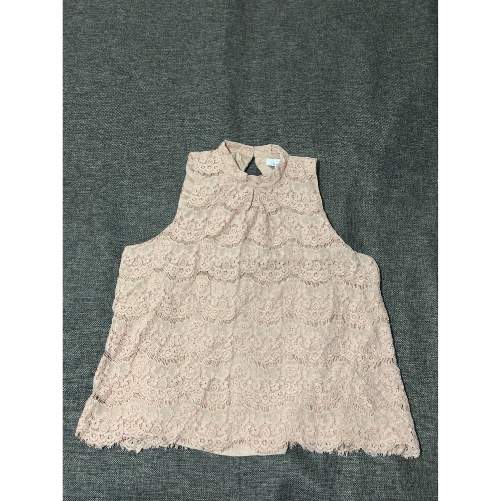 Fourteenth‎ Place Women's Large Tank Top Pink Lace High Neck Sleeveless MT022987